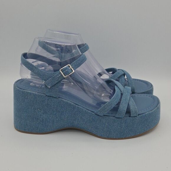 Steve Madden Becca Denim Fabric Platform Sandals Wedges Strappy Womens Sz 10 EUC - Picture 6 of 9